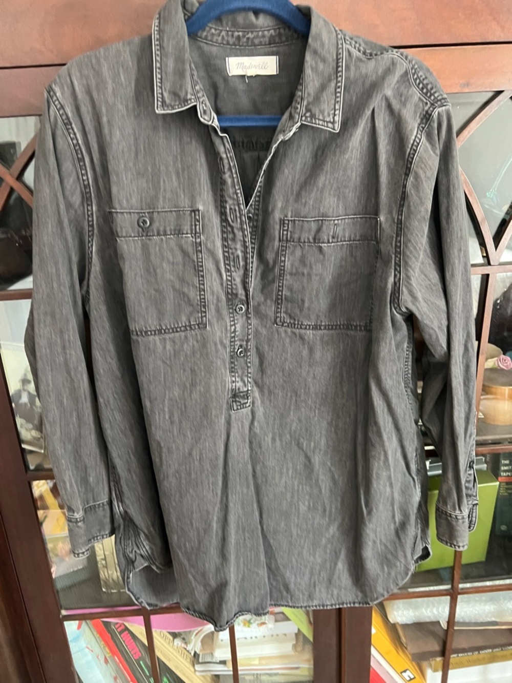 Madewell Washed Charcoal Button Pullover Top  XL